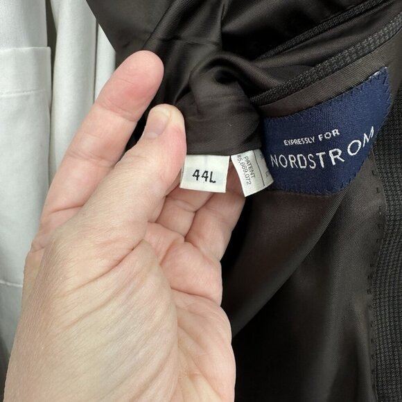 jacket blazer sport coat three button wool micro check brown long 44L - Picture 10 of 10